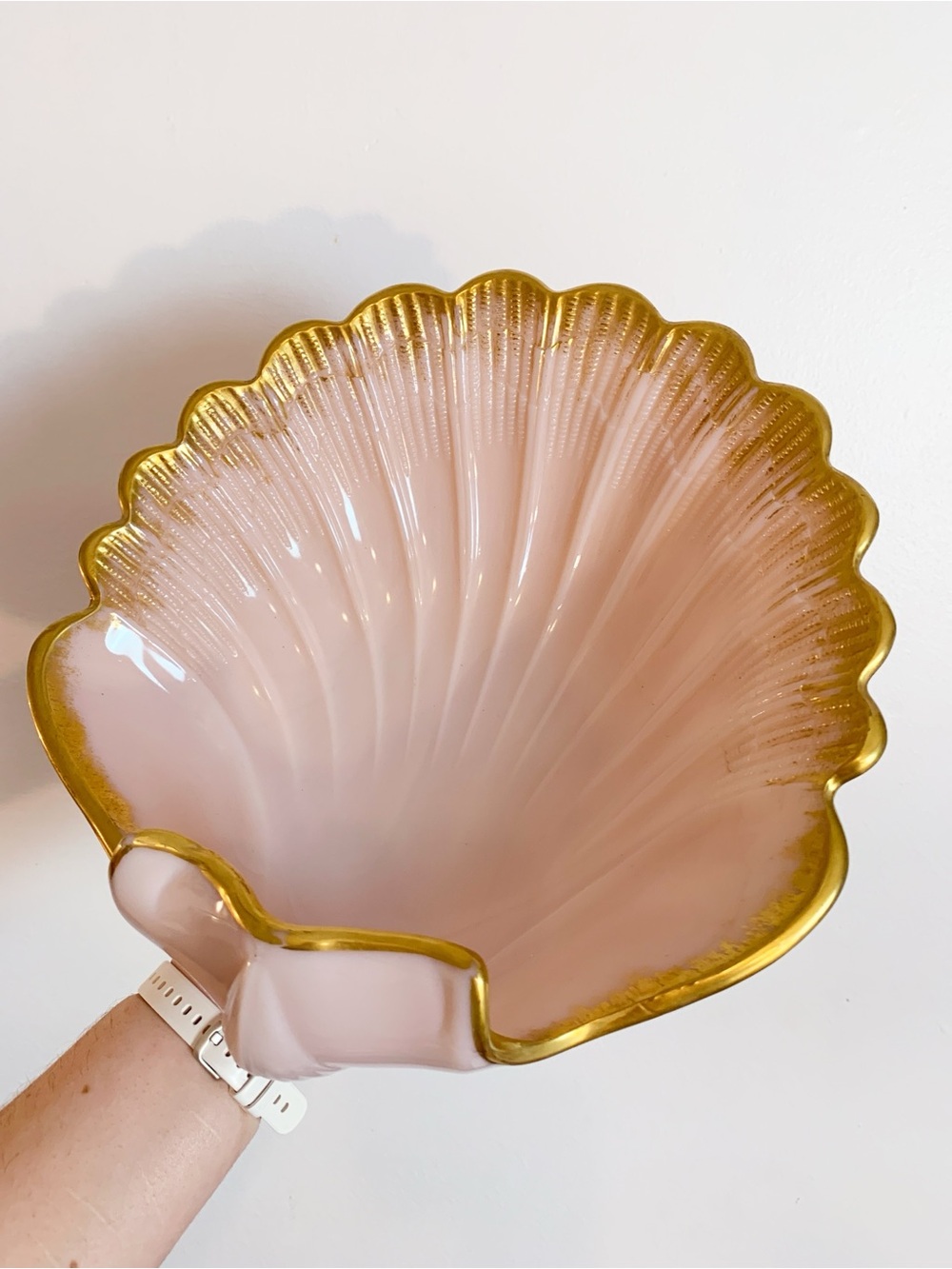 Vintage 1940's Cambridge Glass Pink Milk Crown Tuscan Large Shell Dish Bowl